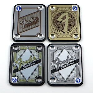Standard 4 Bolt &quot;Custom Built&quot; Engraved or Printed Guitar Neck Plate - Choose from 4 designs - Silver, Gold or Black