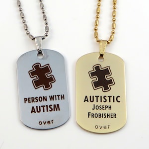 Placa personalizada grabada para concienciar sobre el autismo: Collar de oro o plata