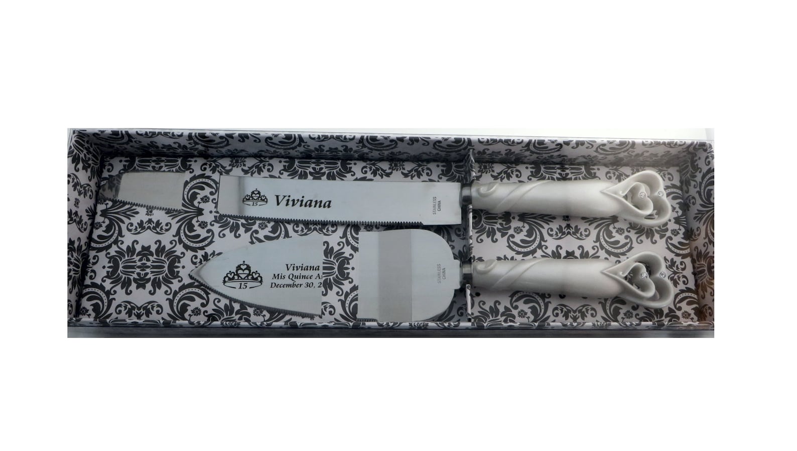 Quinceanera Cake Knife and Server Set Linked Hearts Free Etsy