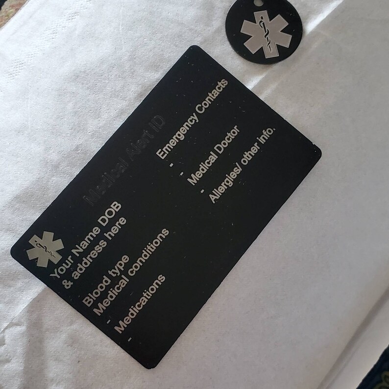 Medical Alert ID Keychain & Wallet Card Aluminum Custom Etsy