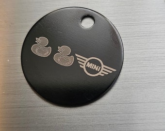 Duck duck Mini Laser engraved Circle car id tags, key tags, personalized, customized tags. Duck duck Mini Eep