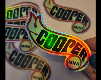 MINI cooper hotwheels ish holographic vinyl waterproof sticker. I Mini Coopers I sticker
