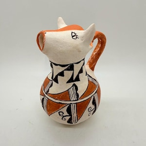 Vintage Acoma Pueblo Pottery Cow Bull Head Pitcher Unmarked Native 5.5” Read