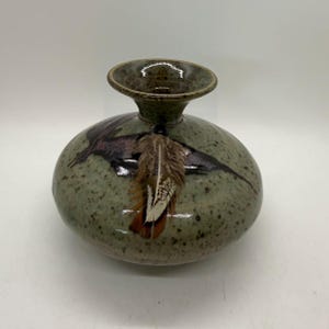Roger Butler Feather River Pottery Oil Lamp Candle Bud Vase Weed Pot Signed 4"