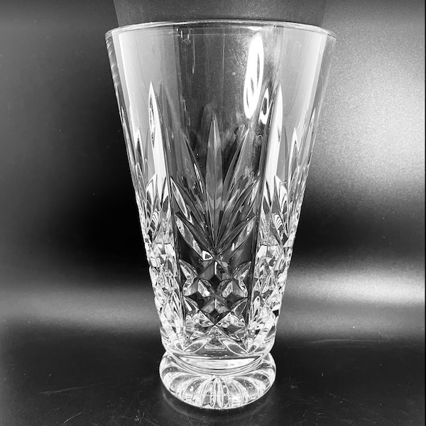 Waterford Crystal Footed Vase 8" Fans and Cross Square Cuts Made in Ireland Heavy Ethced Marked Hand Blown Elegant Home Decor Bright Sparkle