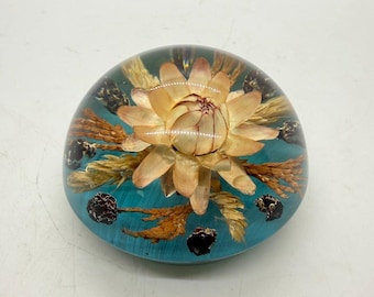 Vintage Dried Flower Paperweight Lucite Resin Acrylic Skipness Scotland 2.75"