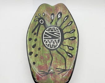 Mana Native American Pottery Apache Peyote Way Bowl Dish Bird Roadrunner 10"