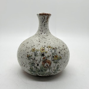 Vintage Speckled Stoneware Bud Vase Weed Pot Yellow Flower Counterpoint Japan