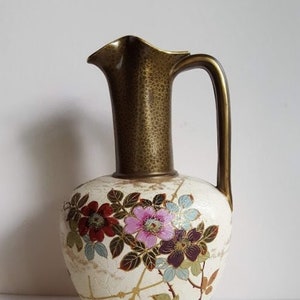 Antique Doulton Slaters Lambeth Ewer Pitcher Hand Painted Floral