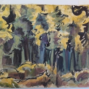1953 Acuarela de la artista catalogada Catherine C. Koenig Trees