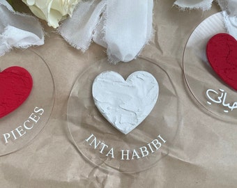 Inta Habibi Valentines Day gift hand painted textured heart ornament/charm gift for him or for her, Valentine’s Day, Acrylic, wedding