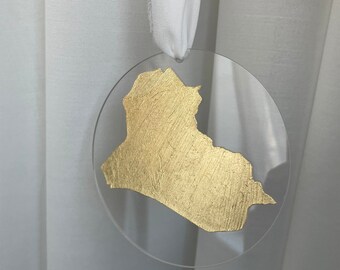 Gold foil map/country ornament, door hanger, wall decor, Christmas tree, Holidays, baby shower, wedding, baptism gift/favour, home, family