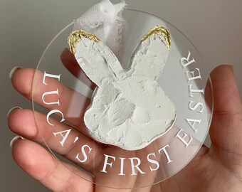 Personalized Easter hand painted textured bunny ornament/charm gift for newborn, baby, son, daughter, granddaughter, grandson, first Easter