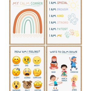 Calm Corner Digital Download, Feelings Chart For Toddlers, Rainbow Calm Corner, Kids Feelings Chart, Toddler Calming Corner, Set of 4