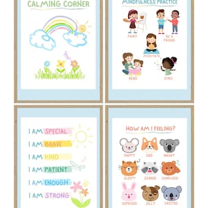 Calming Corner Digital Download, Feelings Chart For Toddlers, Rainbow Calm Corner, Kids Feelings Chart, Toddler Calming Corner, Set of 4