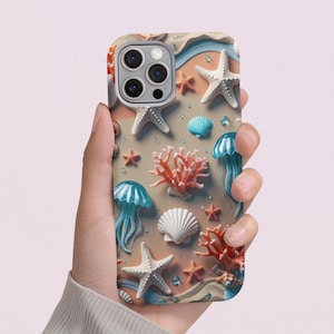 Ocean-Inspired Phone Case, Nautical Phone Cover, Sea Life Case, Coral Jellyfish Design, Beach Lover Gift
