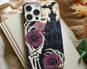 Stoere telefoonhoes Gothic Skeleton Rose, Haunted Mansion Halloween-cover, Spooky Horror Protector, iPhone 16 15, Galaxy S25 Ultra, Pixel 9