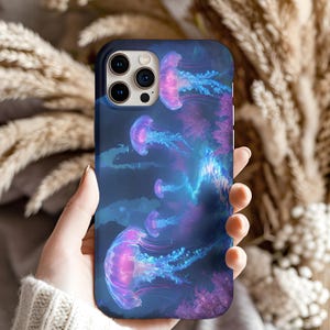 Funda para teléfono con medusas, diseño de ondas oceánicas, regalo para amantes del mar, carcasa única, diseño de arte submarino, fundas resistentes
