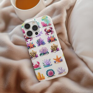 Colorful Ocean-Themed Phone Case, Sea Life Cover, Marine Coral Design, Gifts for Ocean Lovers, Beachy Phone Protector