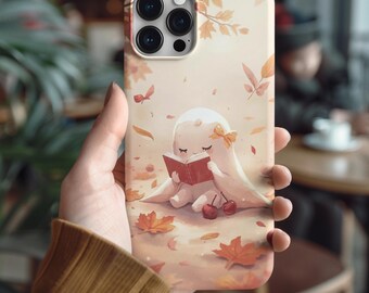 Funda para teléfono, linda funda de teléfono con diseño de fantasma otoñal, estilo kawaii, decoración de Halloween, regalo para amantes de los libros, esqueleto de calabaza espeluznante gótico, protectora.