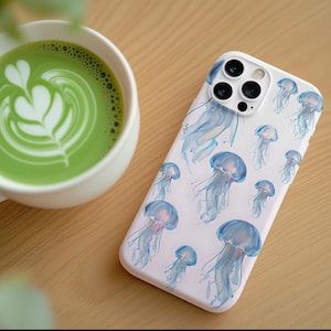 Funda para teléfono con medusas: diseño artístico natural, regalo para amantes del océano, accesorio tecnológico encantador, estilo veraniego, funda única para smartphone.