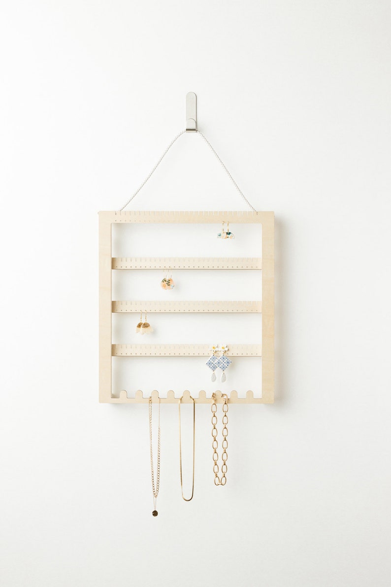 Grande Hanging Adjustable Earring Holder With Necklace Hooks