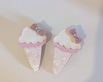 Spinki do włosów z motywem lodów brokatowych - słodkie, deserowe, inspirowane stylem EGL i Fairy Kei