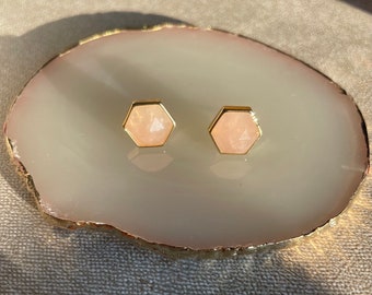 Boucles D'oreilles Puces Quartz Rose 8mm - Argent Massif 925, Fermoir Clous, Neuves