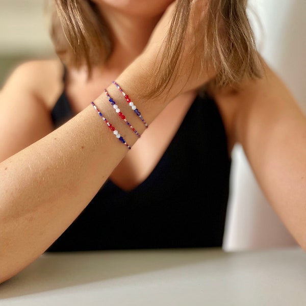 Bracelet perles ajustable Bleu Blanc Rouge