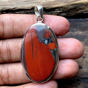 African Bloodstone Pendant, 925 Sterling Silver, Natural Gemstone, 14g, Statement Jewelry