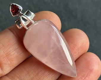 Rose Quartz and Garnet Sterling Silver Pendant: Natural Gemstone Jewelry