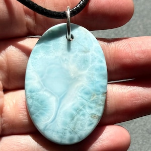 Natural Dominican Larimar Pendant, Genuine Larimar Gemstone in 925 Sterling Silver,  Ocean Blue Necklace, Handmade Gift for Her