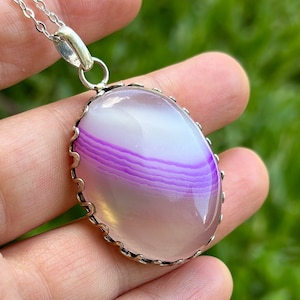 Botswana Agate, Sterling Silver, Pendant, Necklace, Pink Boswana Agate