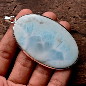 Larimar Pendant, Large Dominican Larimar, Heavy Silver Pendant, 925 Sterling
