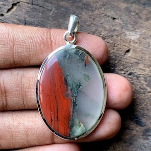 African Bloodstone Pendant, 925 Sterling Silver, Natural Gemstone, 12g, Handcrafted Jewelry