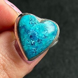 Size 6.5, Shattuckite, 925 Solid Sterling Silver, Ring, Shattuckite ring, Heart Ring