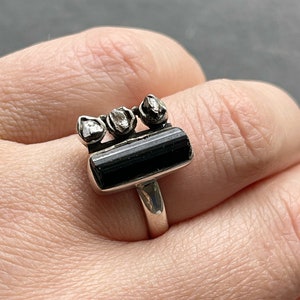 Météorite Campo Del Cielo, tourmaline noire 925 en argent sterling massif taille 7
