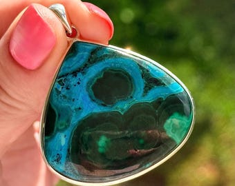 Azurite Malachite Pendant, 925 Sterling Silver Necklace