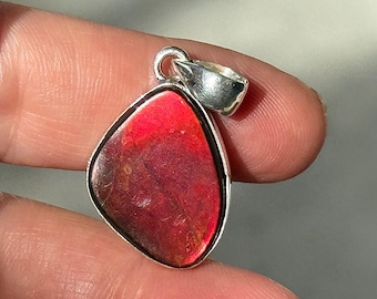 Ammolite Sterling Silver Pendant Necklace: Green & Orange Gemstone