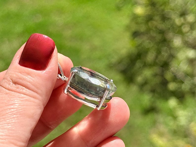 Green Faceted Fluorite Pendant, 925 Sterling Silver image 7