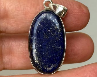 Natural Lapis Lazuli with Pyrite Pendant in 925 Sterling Silver, Handmade One-of-a-Kind Gemstone Jewelry