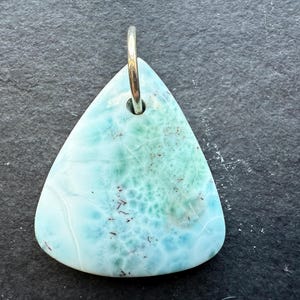 Natural Dominican Larimar Pendant in 925 Sterling Silver, Teardrop Blue Ocean Gem