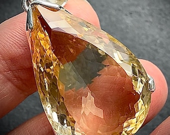 Colgante grande de citrino facetado, plata 925, collar multicolor brillante, joyería de cristal natural, forma de lágrima.