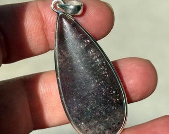 Sunstone in Iolite Pendant: Sterling Silver Square Necklace