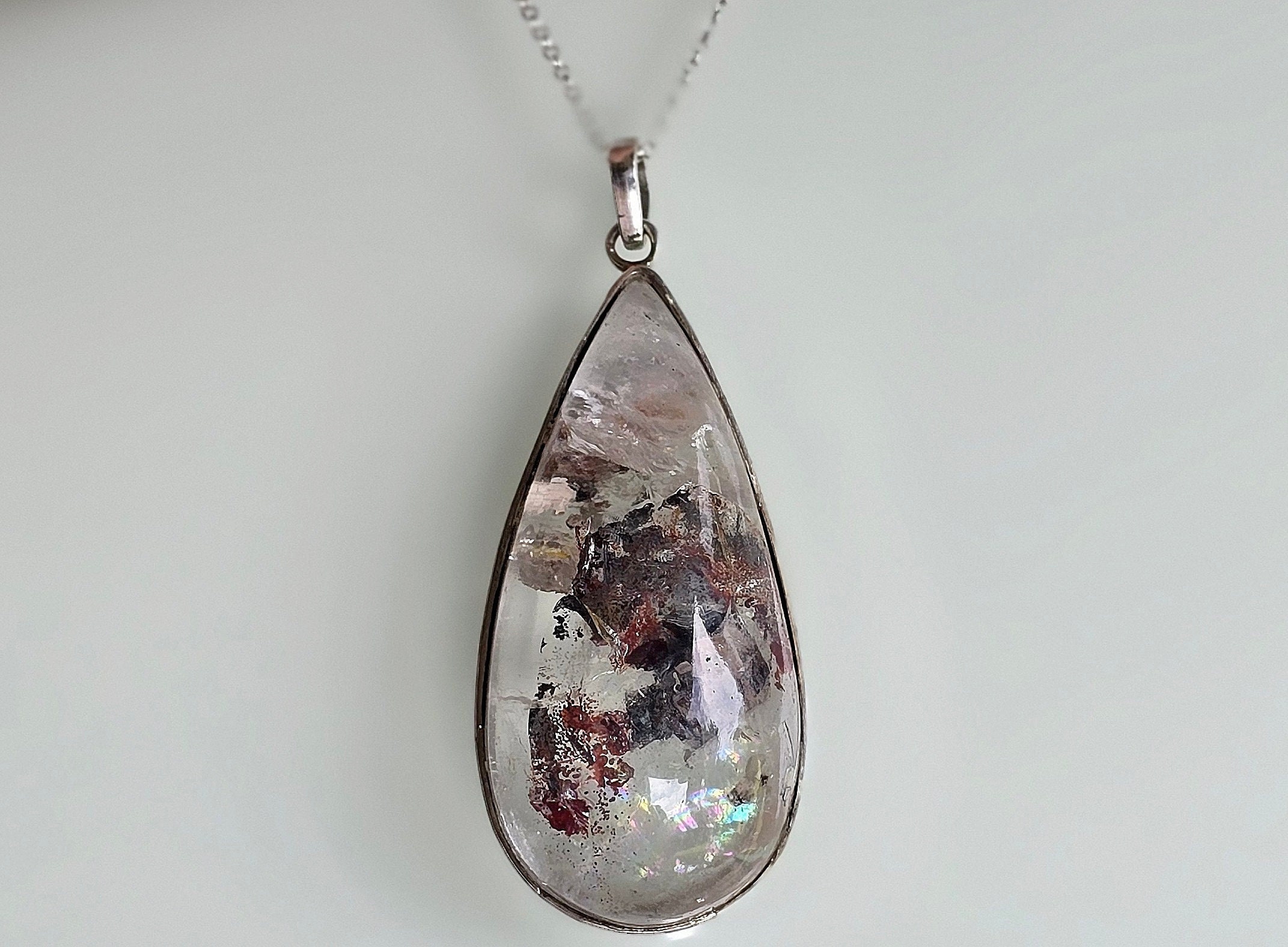 Garden Quartz Lodolite Necklace: Rainbow Inclusions, Sterling