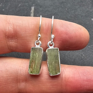 Green Kyanite Dangle Earrings: Sterling Silver Gemstone Jewelry
