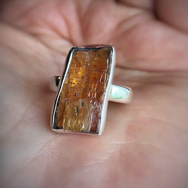 Natural Rough Orange Kyanite ring sterling silver, Kyanite  silver ring size 6