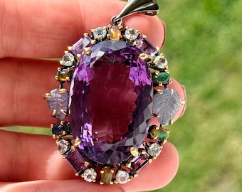 70 Ct Chic African Amethyst, Ethiopian Opal, Carved Tanzanite, Topaz  Gold Plate, 925 Sterling Silver, Black Rhodium