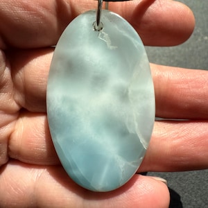 2.08&quot; Dominican Larimar Pendant, 925 Sterling Silver, Natural Ocean Blue Gemstone, Necklace with Cord, Statement Jewelry