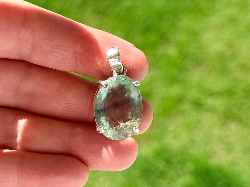 Green Faceted Fluorite Pendant, 925 Sterling Silver image 5